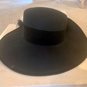 Black wool fedora hat with feather